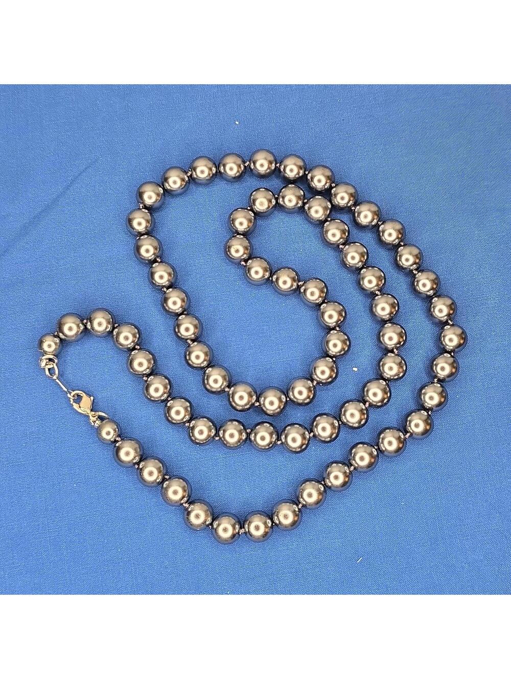 Beautiful 28" Vintage Black Pearl Necklace with Silver Clasp